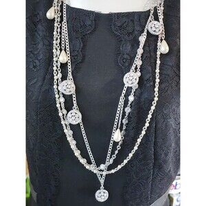 Rodrigo Otazu Swavorski Crystals Faux Pearl Necklace Hip Belt 35" Multistrand